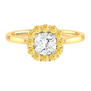 Solar Diamond Mayfair Cushion Cut Diamond and Yellow Sapphire 18k Yellow Gold Ring
