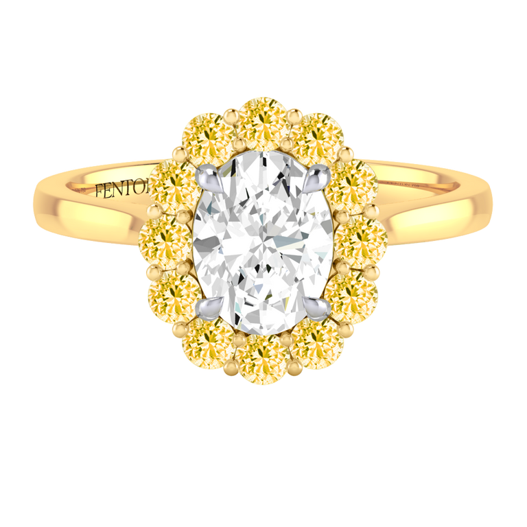 Solar Diamond Mayfair Oval Cut Diamond and Yellow Sapphire 18k Yellow Gold Ring
