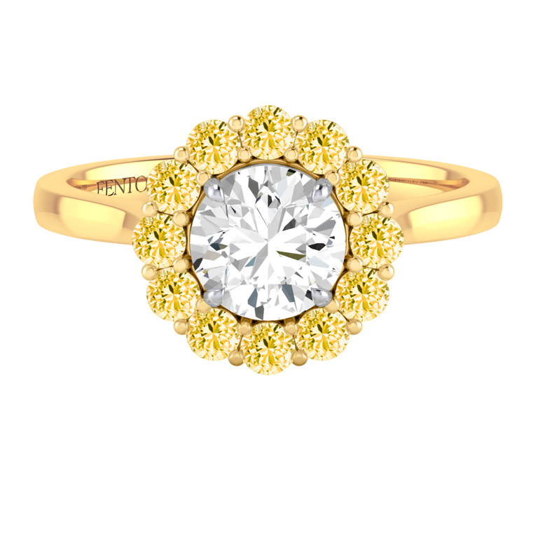 Solar Diamond Mayfair Round Cut Diamond and Yellow Sapphire 18k Yellow Gold Ring
