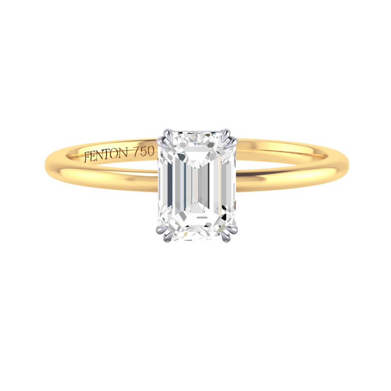 Solar Diamond Solitaire Emerald Cut 18k Yellow Gold Ring