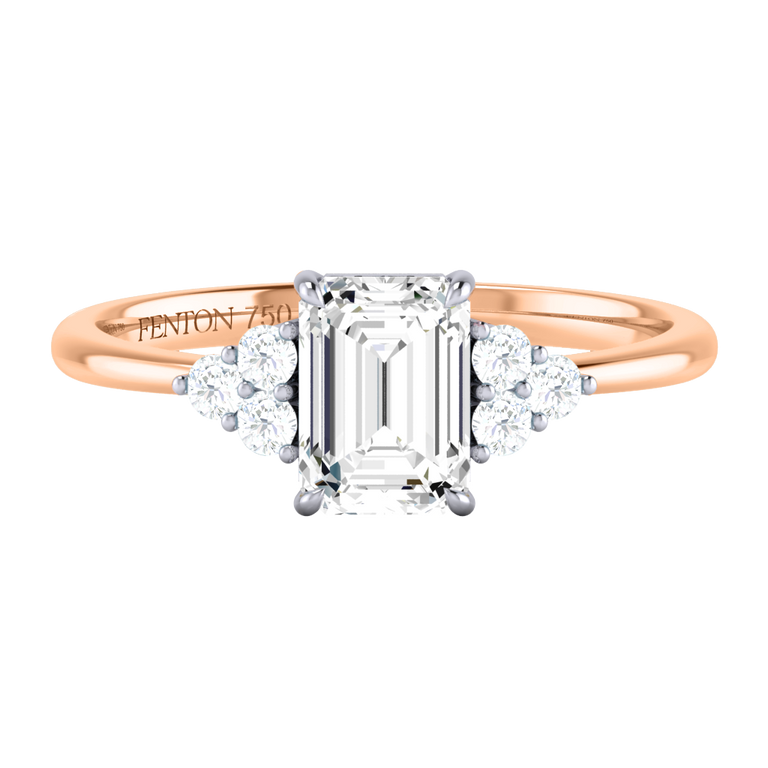 Solar Diamond Trefoil Emerald Cut Diamond 18k Rose Gold Ring