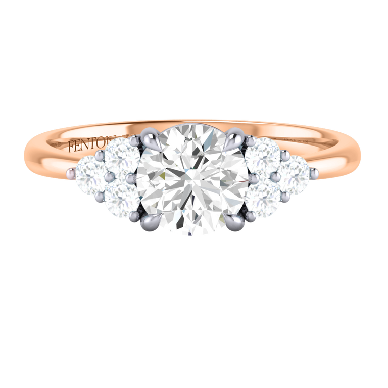Solar Diamond Trefoil Round Cut Diamond 18k Rose Gold Ring