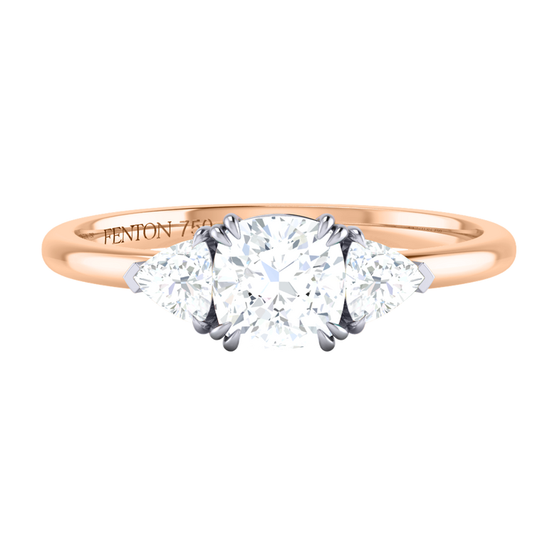 Solar Diamond Trilogy Cushion Cut Diamond 18k Rose Gold Ring