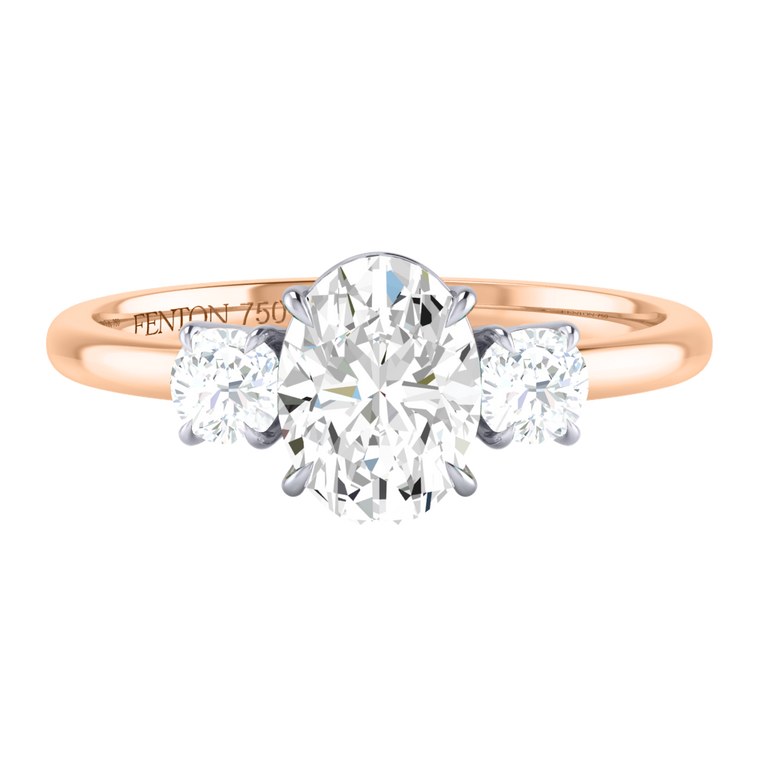 Solar Diamond Trilogy Oval Cut Diamond 18k Rose Gold Ring