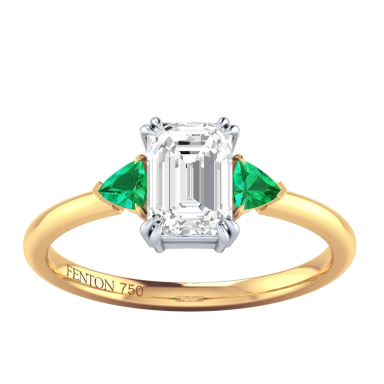 Treasure Box Solar Diamond Trilogy Emerald Emerald 18k Yellow Gold 0.75ct