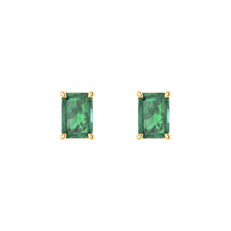 Treasure Box Solitaire Stud Emerald Emerald Earrings 18K Yellow Gold