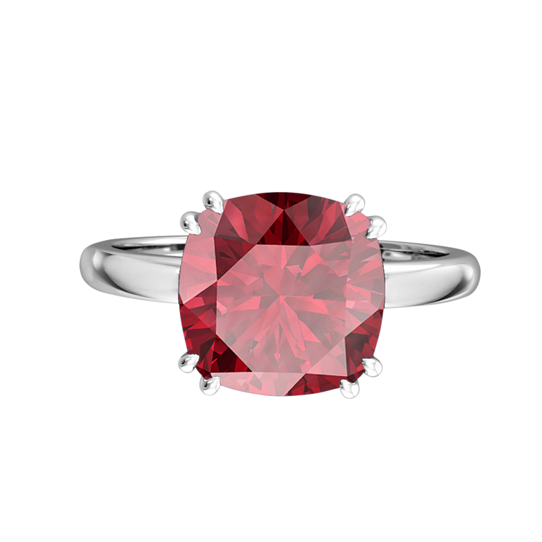 Solitaire Cushion Ruby Platinum Ring