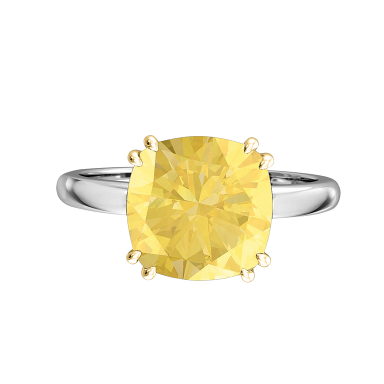 Solitaire Cushion Yellow Sapphire Platinum Ring