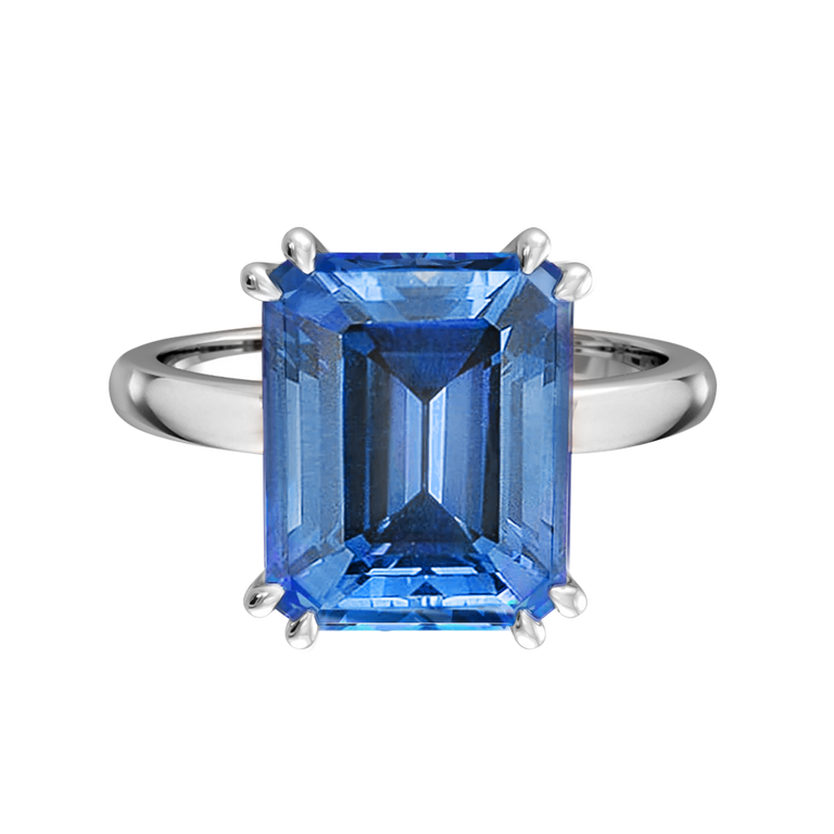 Solitaire Emerald Blue Sapphire Platinum Ring
