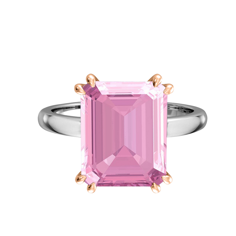 Solitaire Emerald Pink Sapphire Platinum Ring