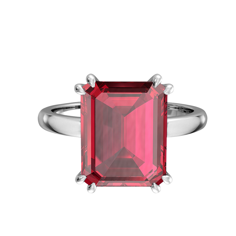 Solitaire Emerald Ruby Platinum Ring
