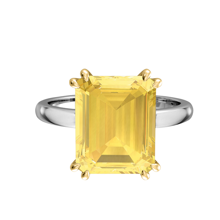 Solitaire Emerald Yellow Sapphire Platinum Ring