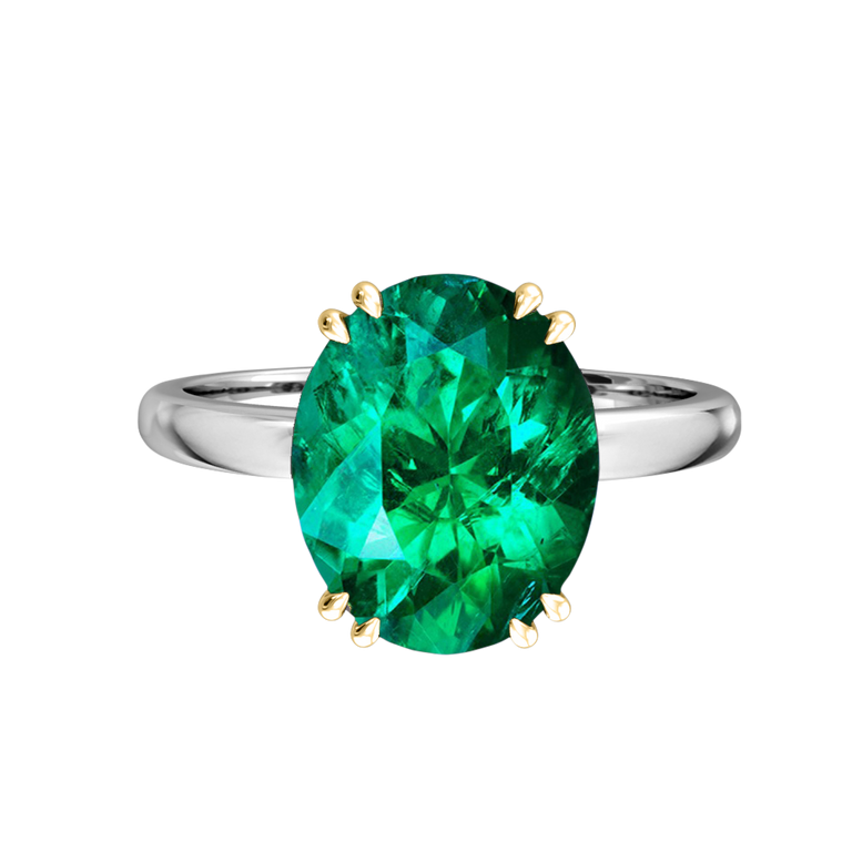 Solitaire Oval Emerald Platinum Ring