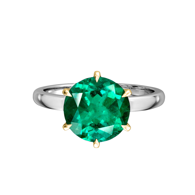Solitaire Round Emerald Platinum Ring