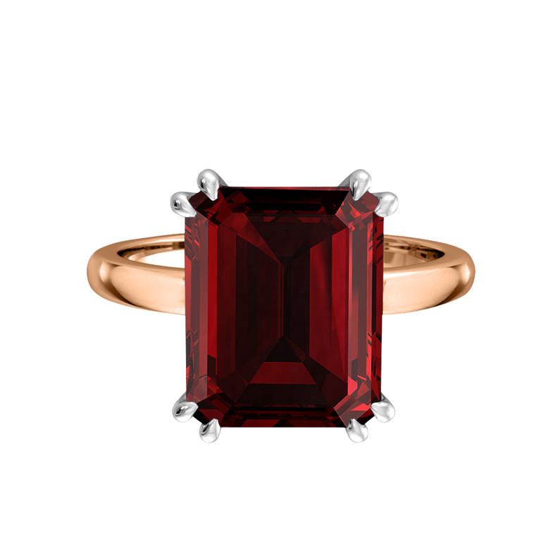 Solitaire Emerald Garnet 18K Rose Gold Ring