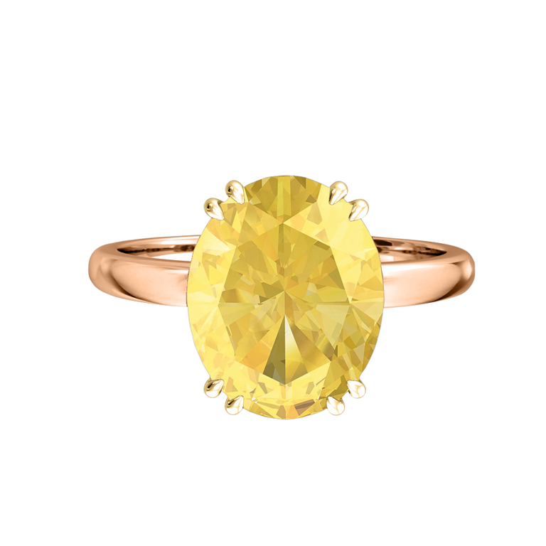 Solitaire Oval Yellow Sapphire 18K Rose Gold Ring