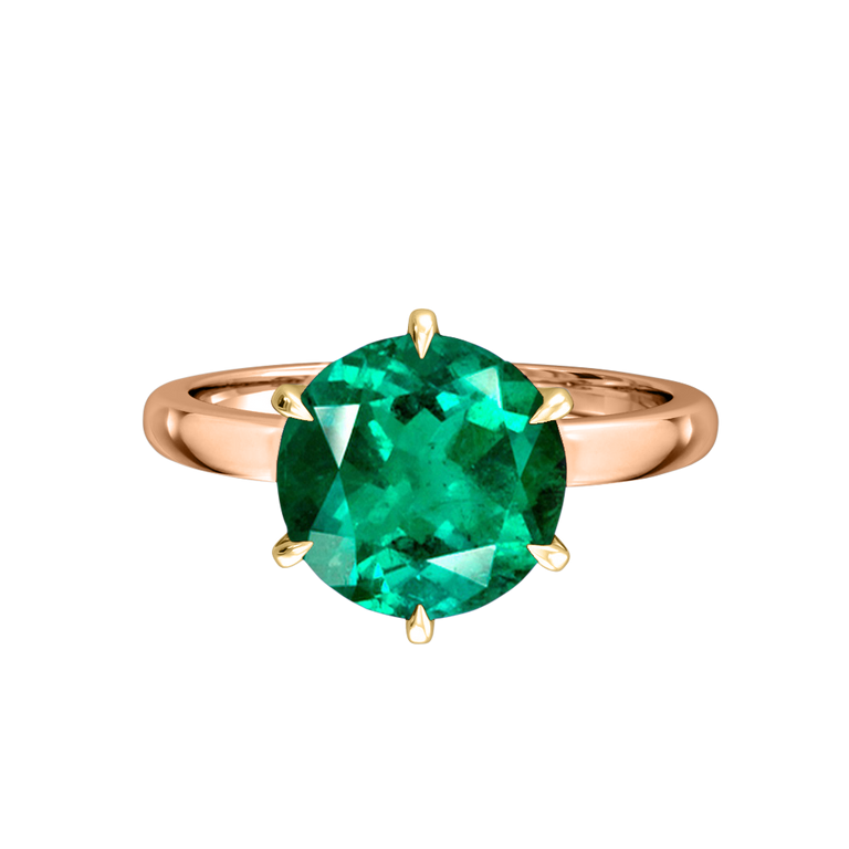 Solitaire Round Emerald 18K Rose Gold Ring