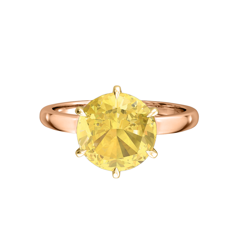 Solitaire Round Yellow Sapphire 18K Rose Gold Ring