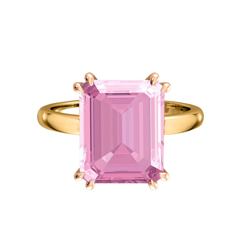 Solitaire Emerald Pink Sapphire 18K Yellow Gold Ring