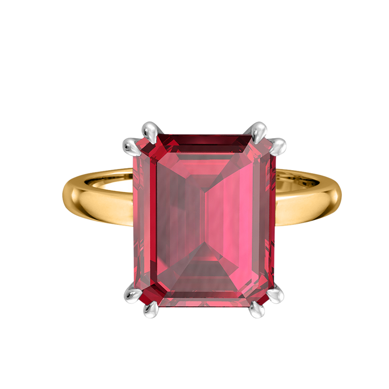 Solitaire Emerald Ruby 18K Yellow Gold Ring