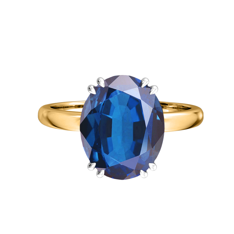 Solitaire Oval Blue Sapphire 18K Yellow Gold Ring