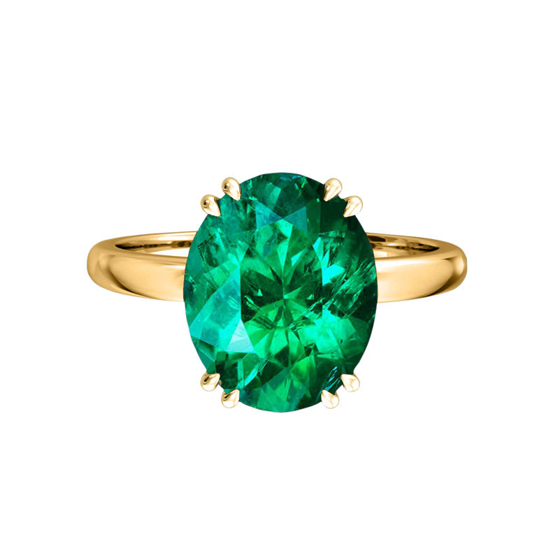 Solitaire Oval Emerald 18K Yellow Gold Ring