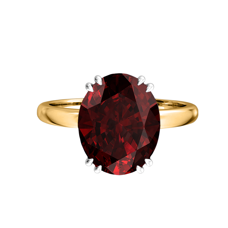 Solitaire Oval Garnet 18K Yellow Gold Ring