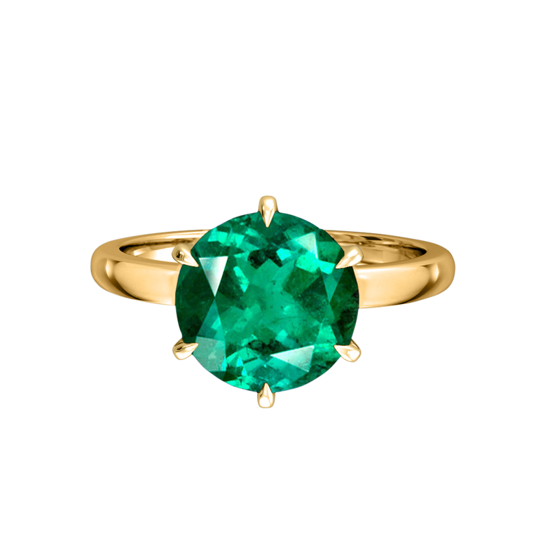 Solitaire Round Emerald 18K Yellow Gold Ring