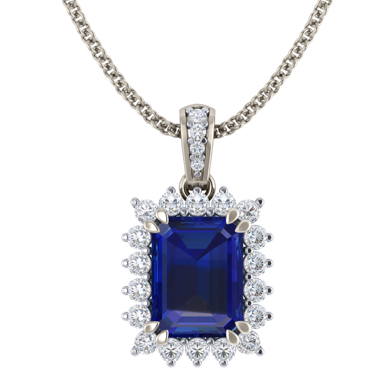 Treasure Box Star Blue Sapphire Pendant Necklace 18K White Gold