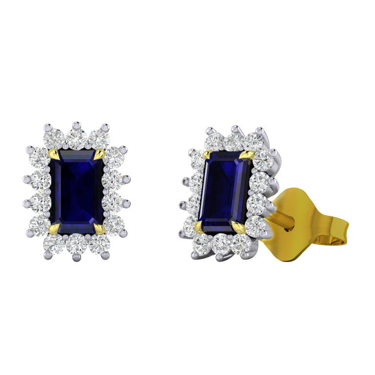 Star Stud Emerald Blue Sapphire 18K Yellow Gold Earrings