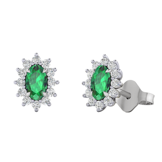 Star Stud Oval Emerald 18K White Gold Earrings