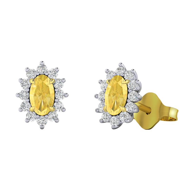 Star Stud Oval Yellow Sapphire 18K Yellow Gold Earrings