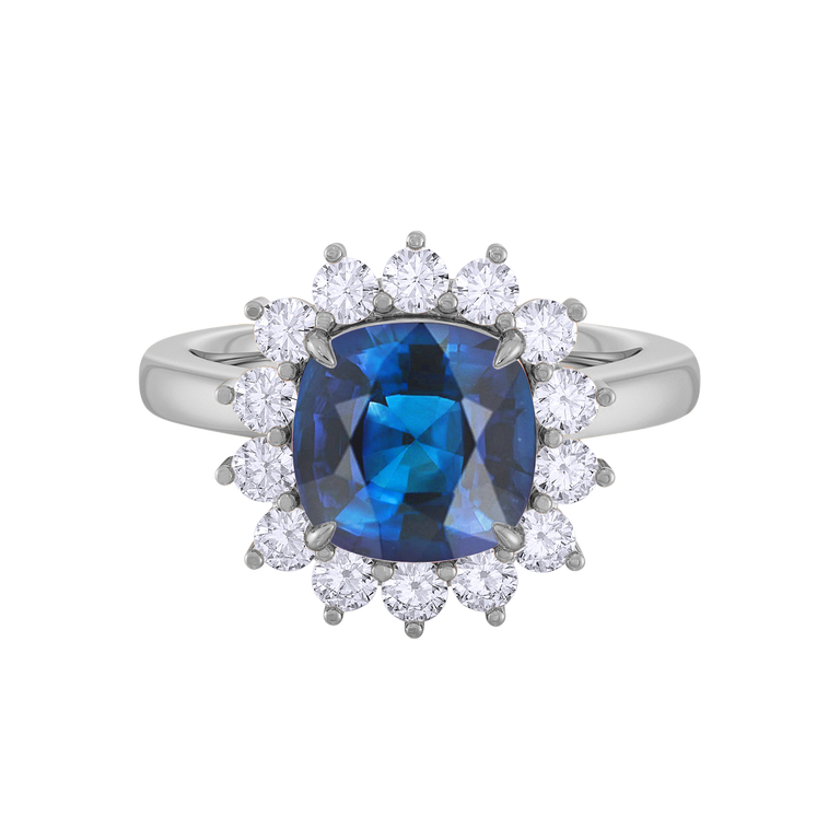 Star Cushion Blue Sapphire Platinum Ring