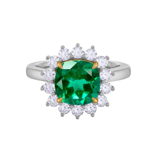 Star Cushion Emerald Platinum Ring