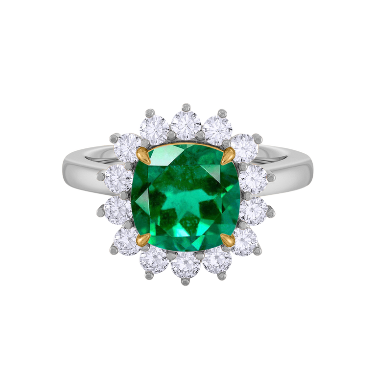 Star Cushion Emerald Platinum Ring