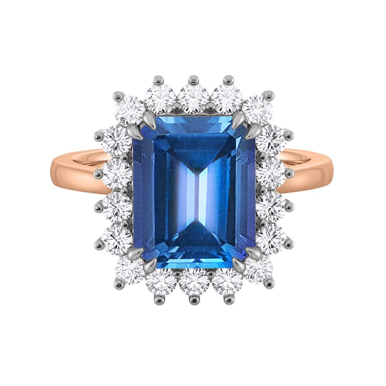 Star Emerald Blue Sapphire 18K Rose Gold Ring