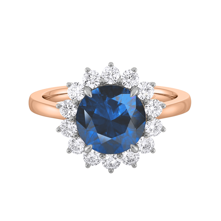 Star Round Blue Sapphire 18K Rose Gold Ring