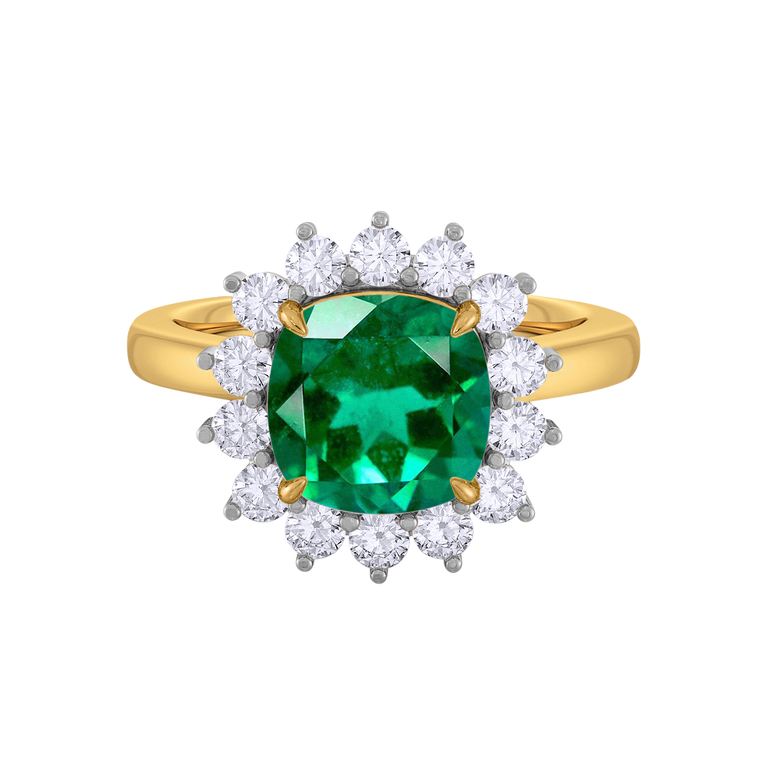 Star Cushion Emerald 18K Yellow Gold Ring