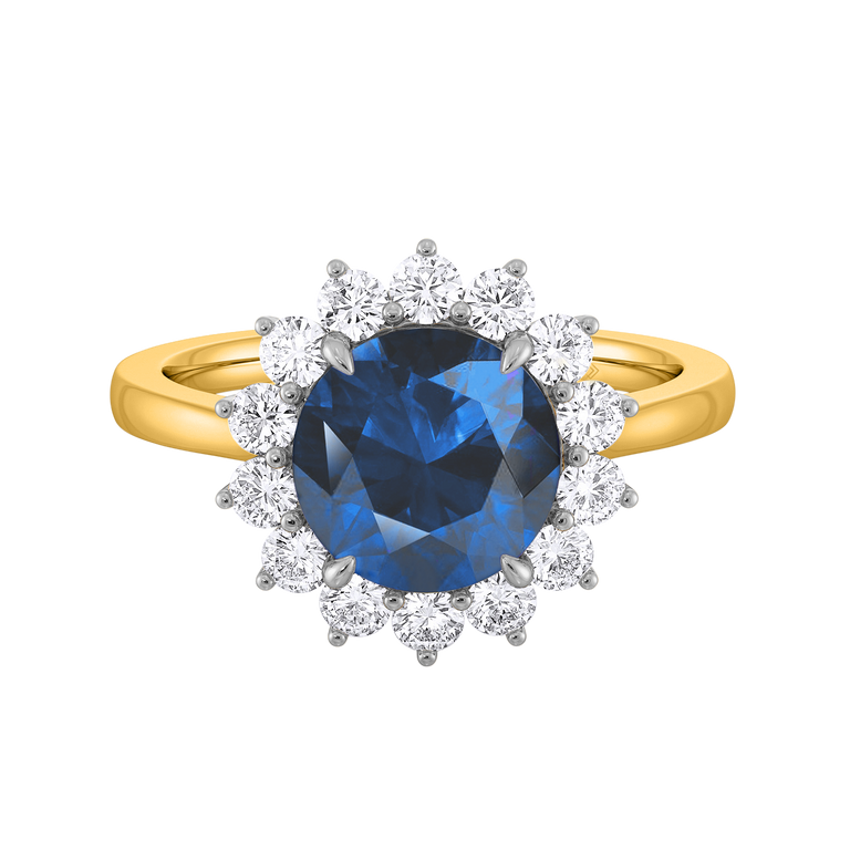 Star Round Blue Sapphire 18K Yellow Gold Ring