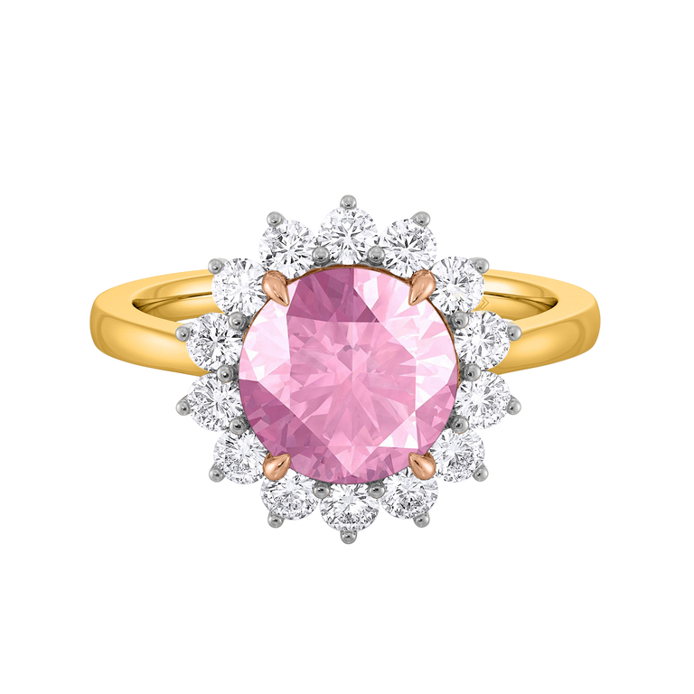 Star Round Pink Sapphire 18K Yellow Gold Ring