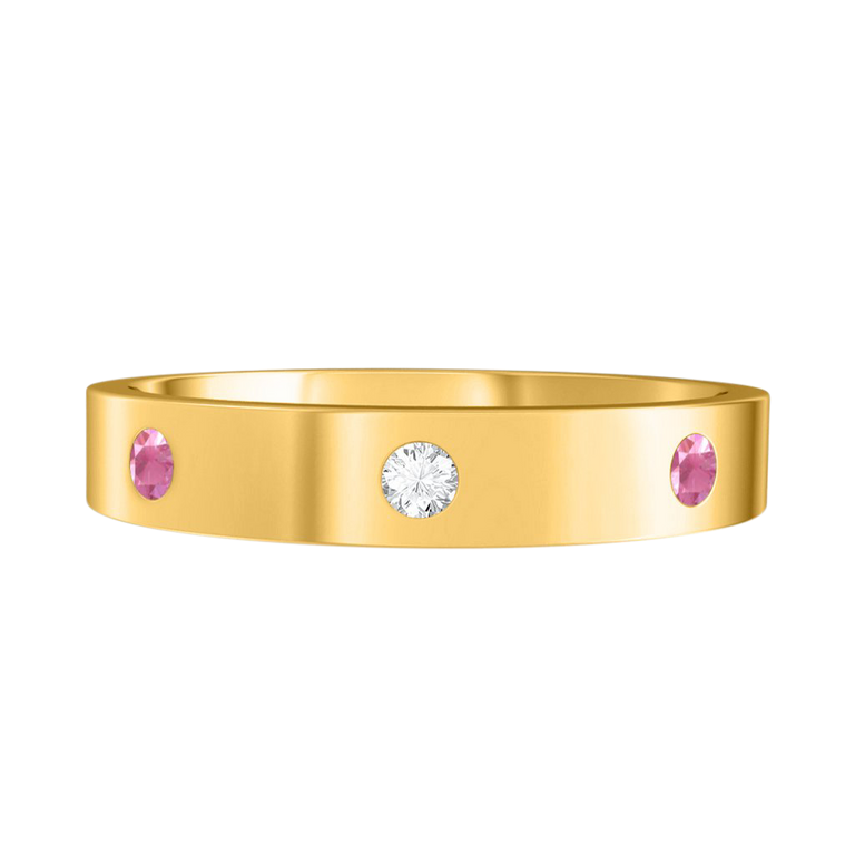 The Three Stone, Pink Sapphire, 18K Yellow Gold