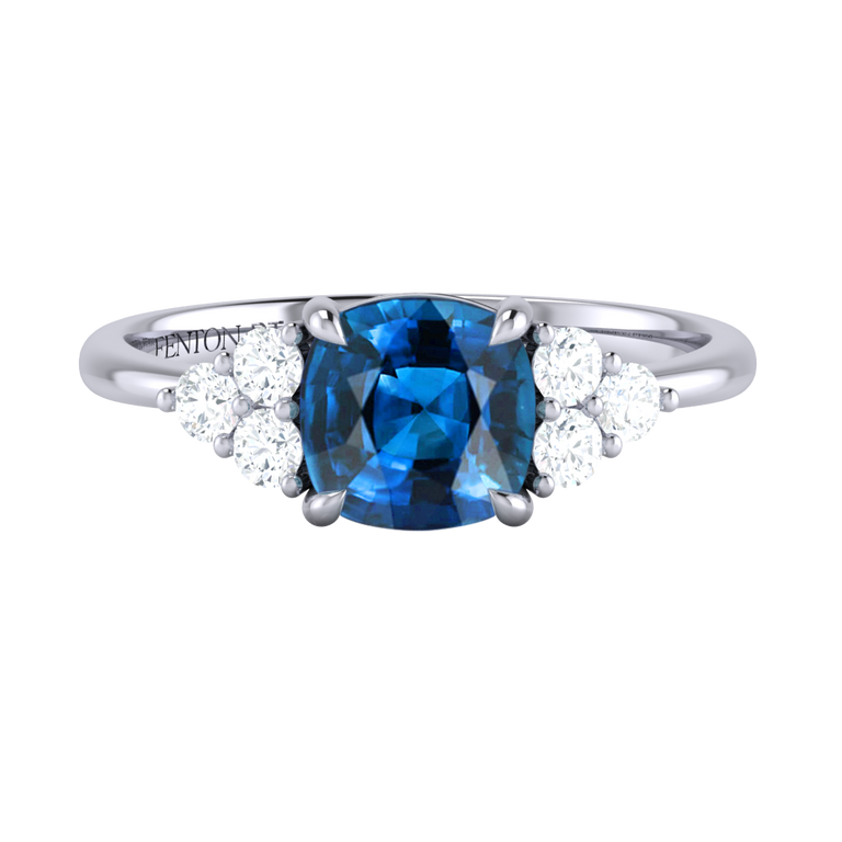 Trefoil Cushion Blue Sapphire Platinum Ring