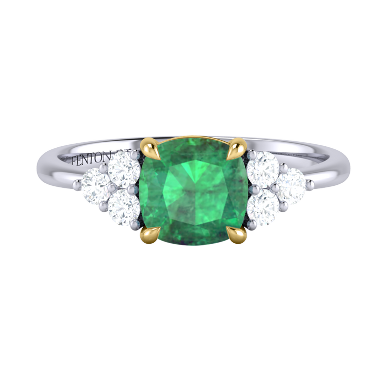 Trefoil Cushion Emerald Platinum Ring