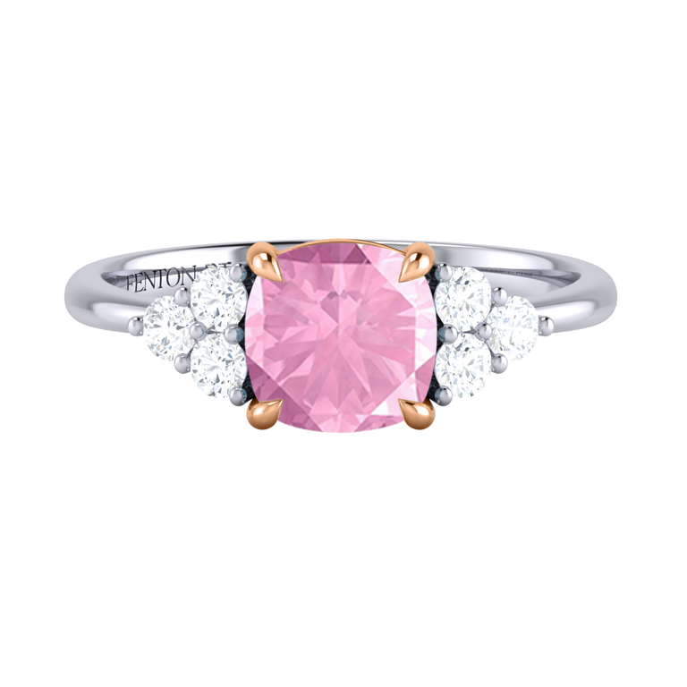 Trefoil Cushion Pink Sapphire Platinum Ring