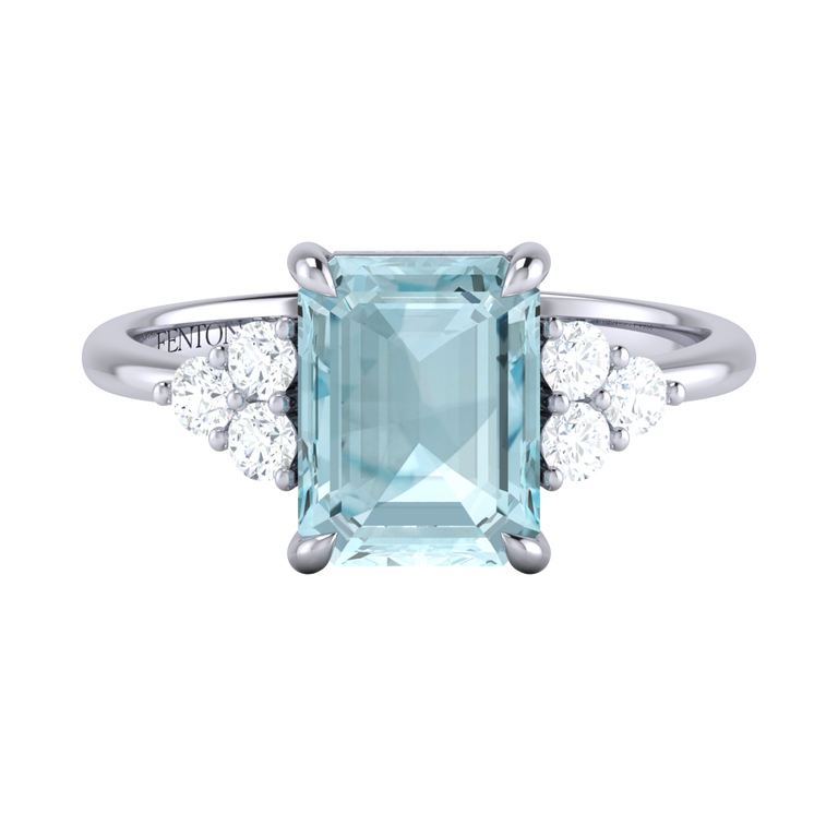 Trefoil Emerald Aquamarine Platinum Ring