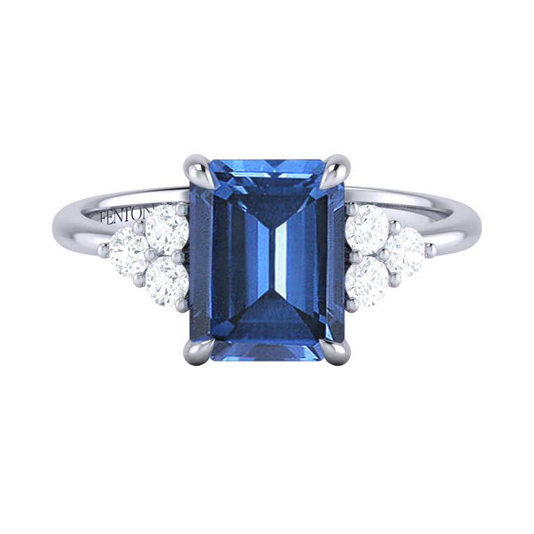 Trefoil Emerald Blue Sapphire Platinum Ring