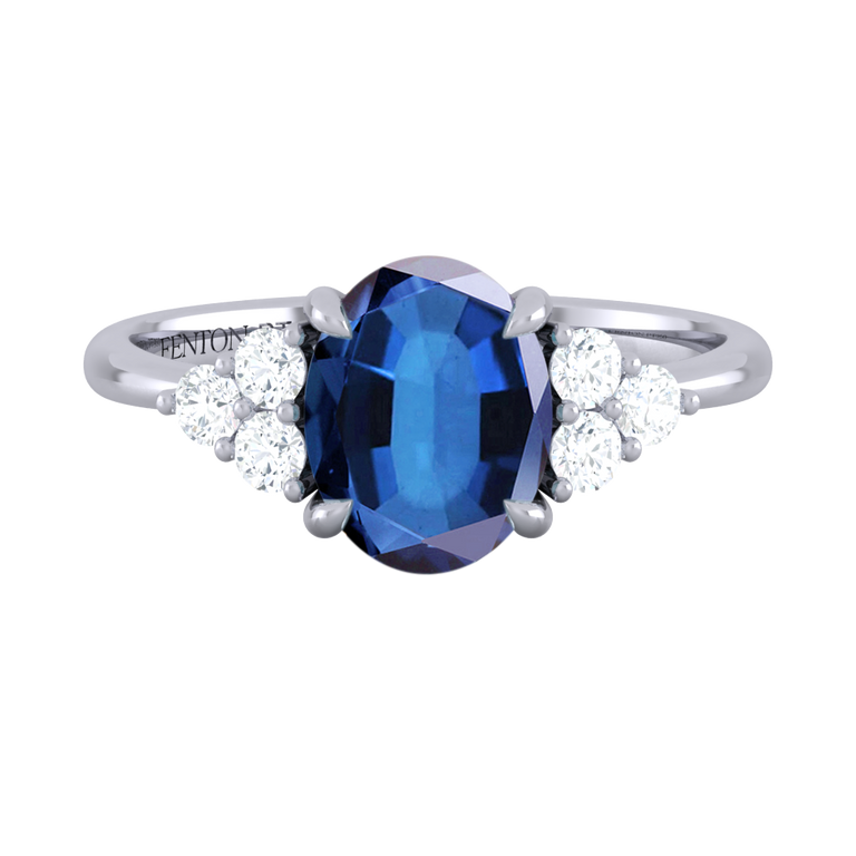 Trefoil Oval Blue Sapphire Platinum Ring