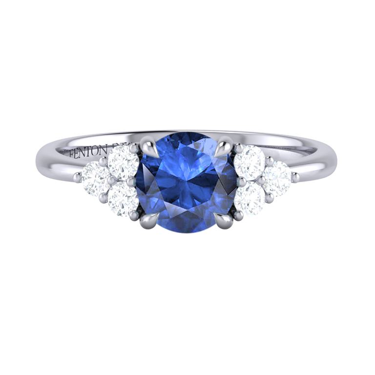 Trefoil Round Blue Sapphire Platinum Ring