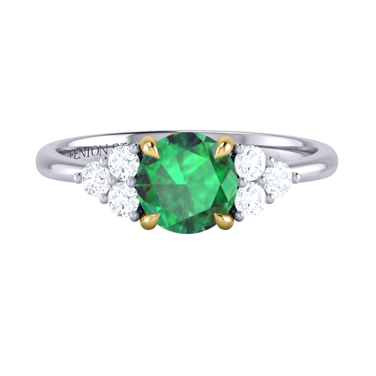 Trefoil Round Emerald Platinum Ring