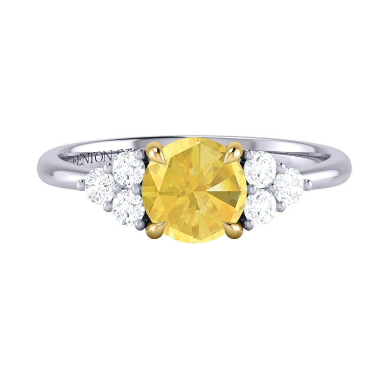 Trefoil Round Yellow Sapphire Platinum Ring